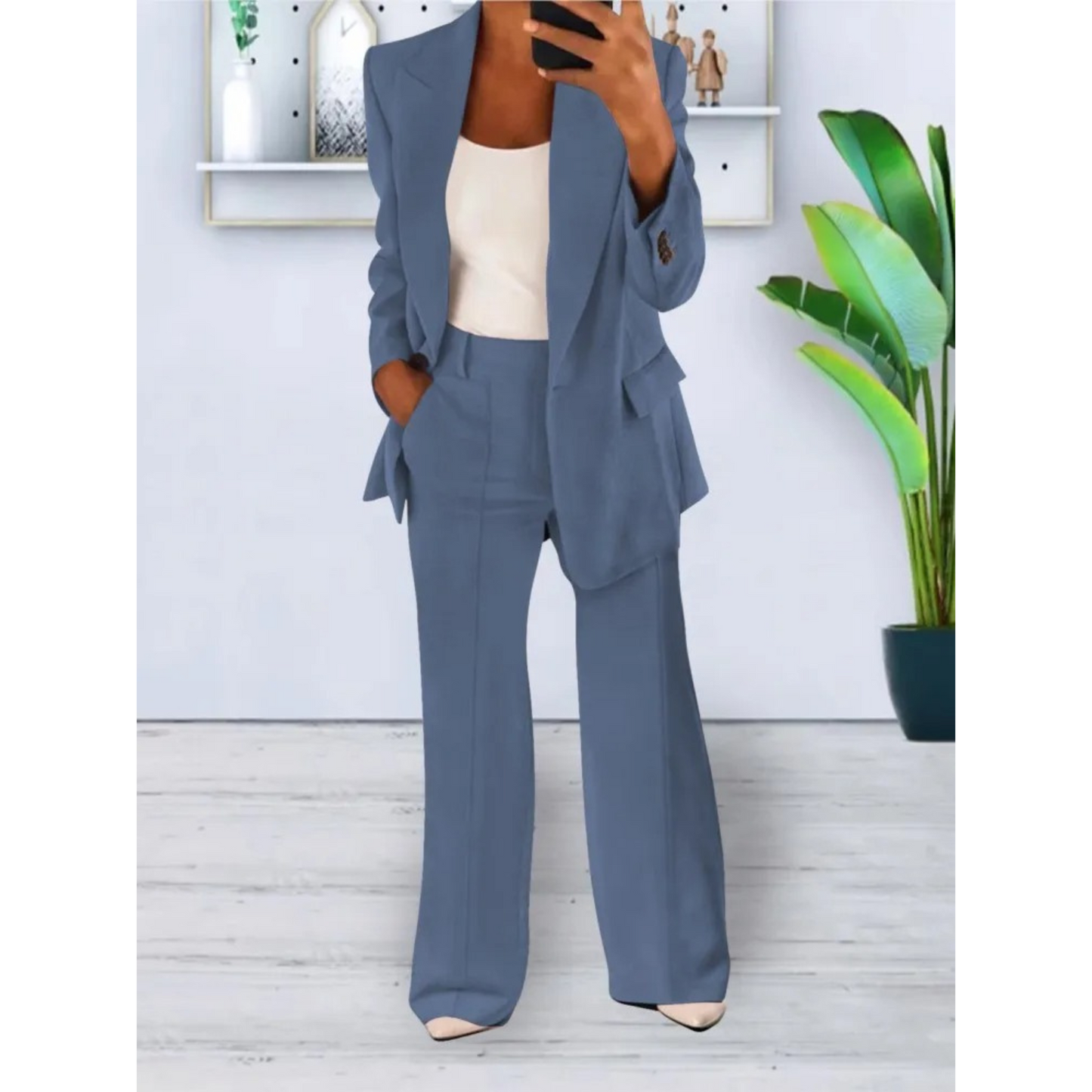 Anabelle - Losvallende effen kleur casual blazer en broek set met zakken