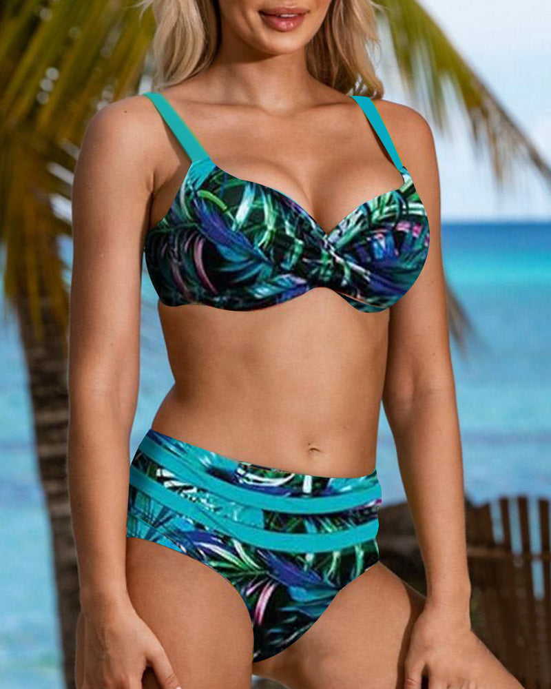 Amayah - Bikini met hoge taille en bladprint