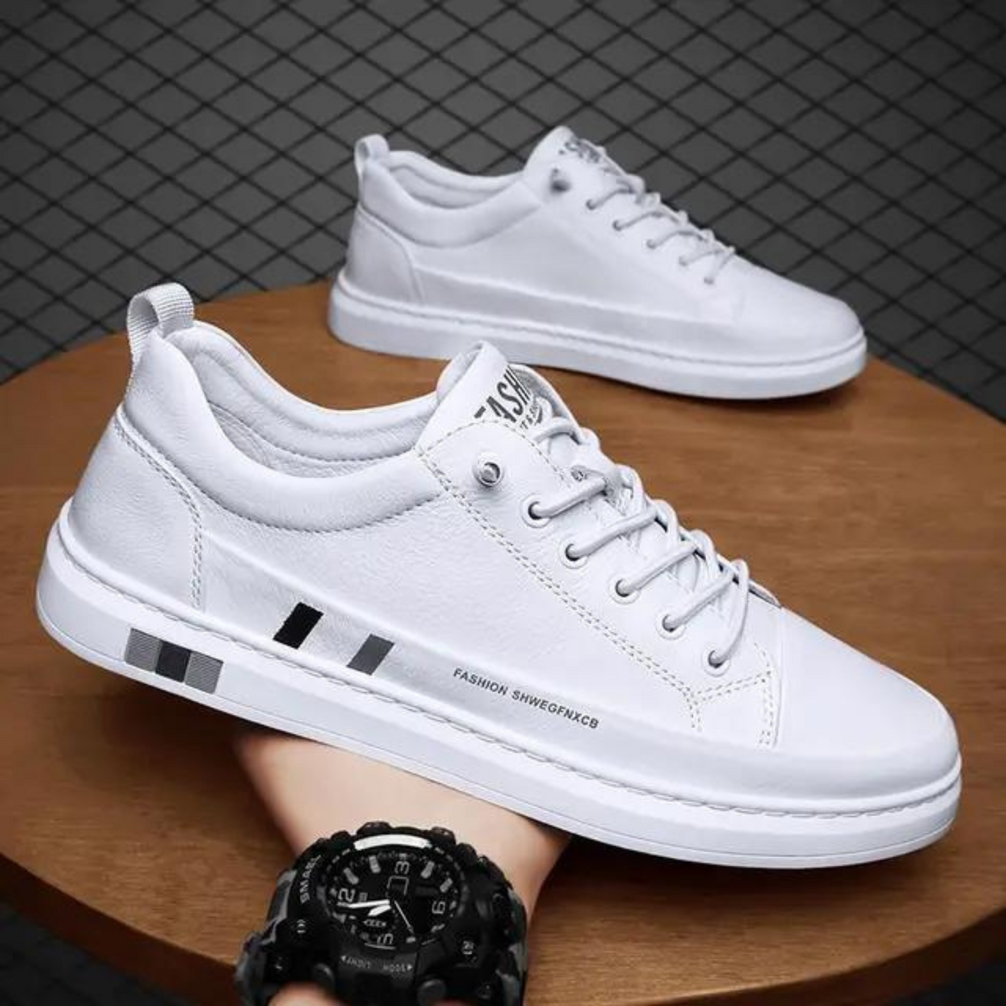 Adrian - Leren heren sneakers met letterdruk